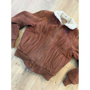 CASUAL CORNER S VTG vintage Rust Suede Sherpa Zip Up Jacket Coat western cowboy